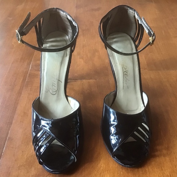 Black Patent Peep Toe Heels - Picture 2 of 5